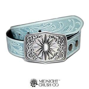 Sky Blue Boho-Western Buckle - High Quality - Solid Cast Western Buckle and Belt